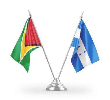 Honduras ve Guyana masa bayrakları beyaz arkaplanda izole edilmiş 3d görüntüleme