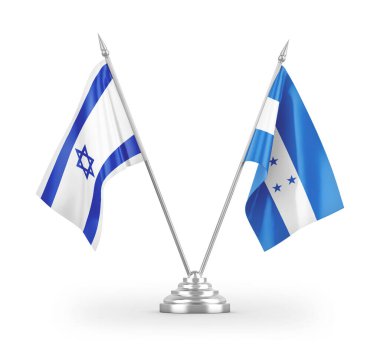 Honduras ve İsrail masa bayrakları beyaz arkaplandaki 3D görüntüleme