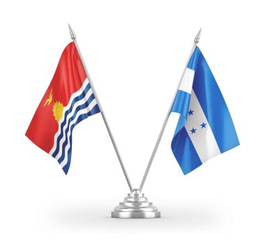 Beyaz arkaplanda izole edilmiş Honduras ve Kiribati masa bayrakları 3d görüntüleme
