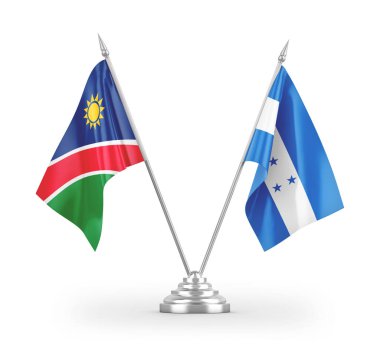 Beyaz arkaplan üzerinde izole Honduras ve Namibya masa bayrakları 3d