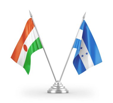 Honduras ve Nijer masa bayrakları beyaz arkaplan 3D görüntüleme
