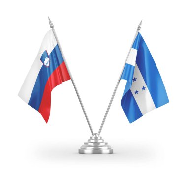 Honduras ve Slovenya masa bayrakları beyaz arkaplan 3d görüntüleme üzerinde izole edildi