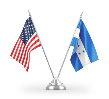 Honduras ve ABD masa bayrakları beyaz arkaplan 3d görüntüleme izole