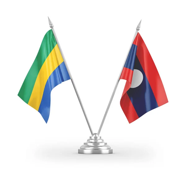 Laos Gabon Tafelvlaggen Geïsoleerd Witte Achtergrond Rendering — Stockfoto