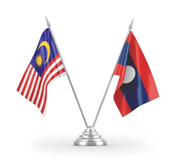 Bandeiras Mesa Laos Malásia Isoladas Fundo Branco Renderização — Fotografia de Stock