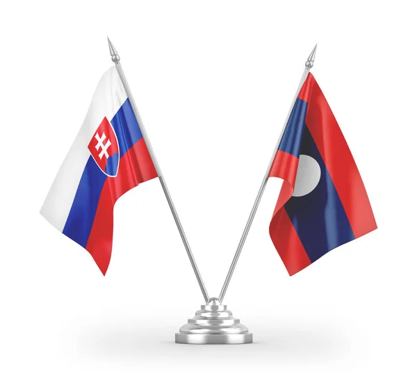 Banderas Mesa Laos Eslovaquia Aisladas Sobre Fondo Blanco — Foto de Stock