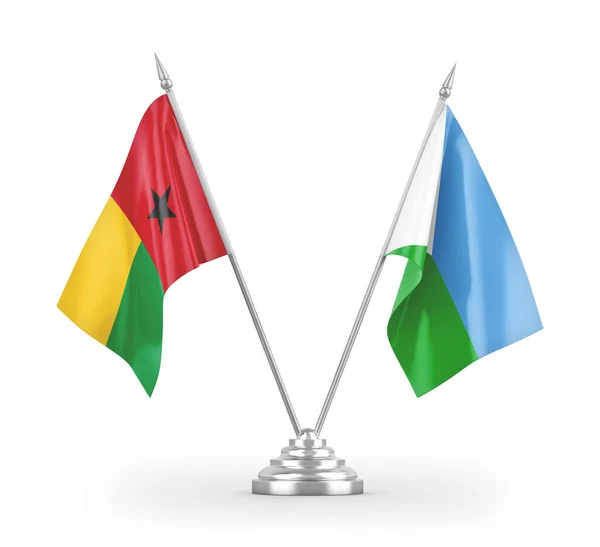 Banderas Mesa Djibouti Guinea Bissau Aisladas Sobre Fondo Blanco — Foto de Stock