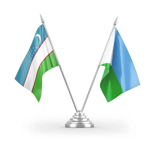 Djibouti Oezbekistan Tafelvlaggen Geïsoleerd Witte Achtergrond Rendering — Stockfoto