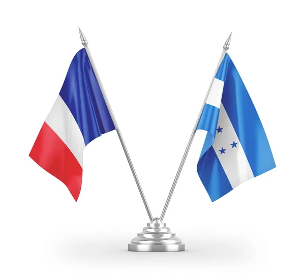 Honduras Frankrijk Tafelvlaggen Geïsoleerd Witte Achtergrond Rendering — Stockfoto