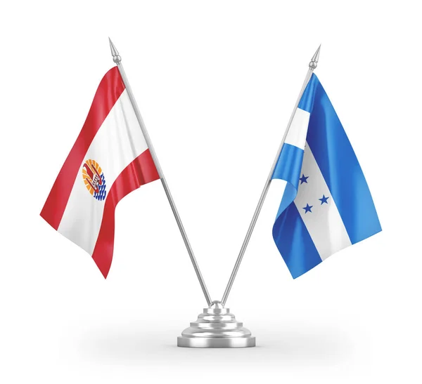 Bandiere Tavolo Honduras Polinesia Francese Isolate Sfondo Bianco Rendering — Foto Stock