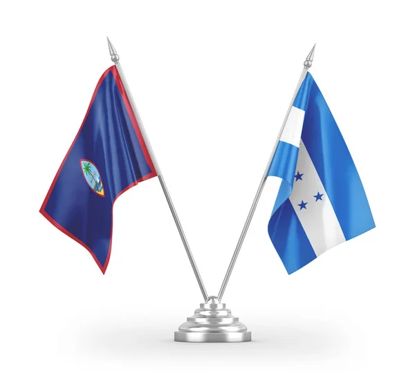 Honduras Und Guam Tischfahnen Isoliert Auf Weißem Hintergrund Rendering — Stockfoto