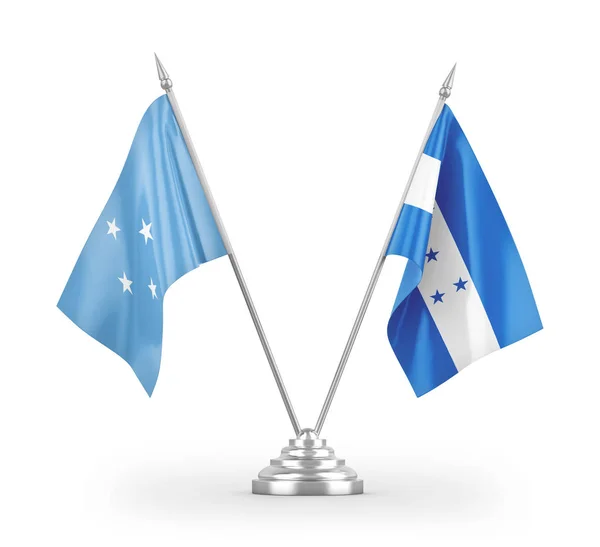 Honduras Und Mikronesien Tischfahnen Isoliert Auf Weißem Hintergrund Rendering — Stockfoto