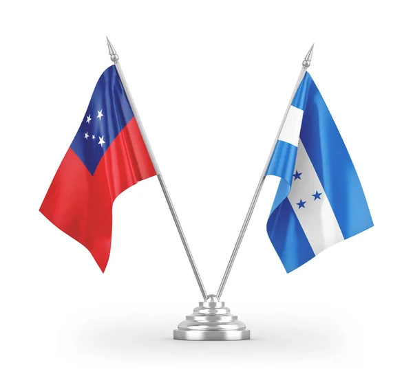 Honduras Och Samoa Tabell Flaggor Isolerade Vit Bakgrund Rendering — Stockfoto