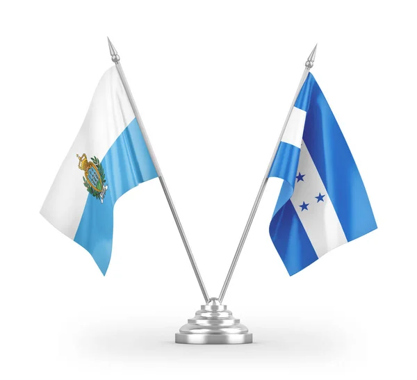 Honduras Und San Marino Tischfahnen Isoliert Auf Weißem Hintergrund Rendering — Stockfoto