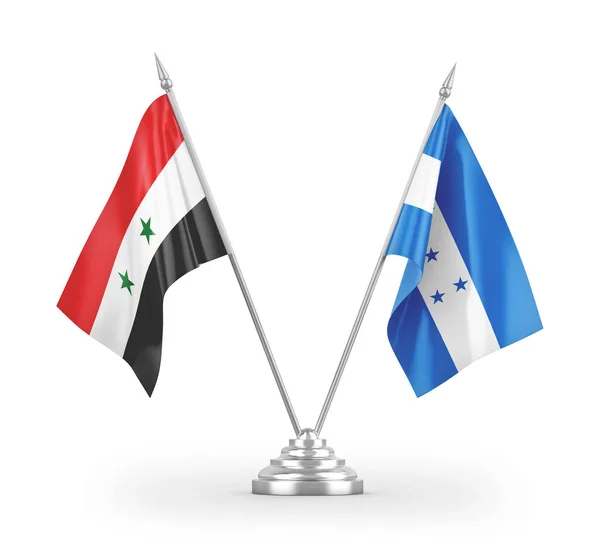 Banderas Mesa Honduras Siria Aisladas Sobre Fondo Blanco — Foto de Stock