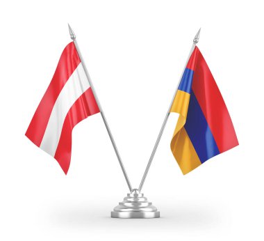 Beyaz zemin üzerinde izole edilmiş Ermenistan ve Avusturya bayrakları