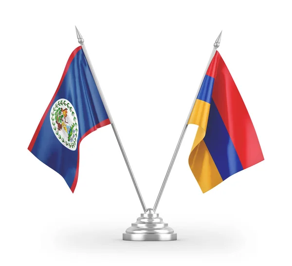 Bandeiras Mesa Armênia Belize Isoladas Fundo Branco Renderização — Fotografia de Stock