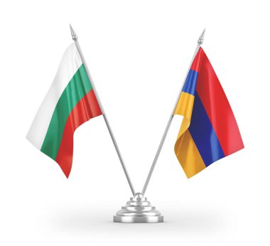 Ermenistan ve Bulgaristan bayrakları beyaz arkaplandaki 3D görüntülemede izole edildi