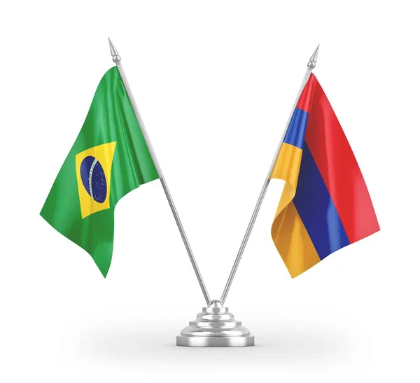 Banderas Mesa Armenia Brasil Aisladas Sobre Fondo Blanco — Foto de Stock