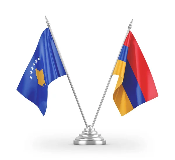 Banderas Mesa Armenia Kosovo Aisladas Sobre Fondo Blanco — Foto de Stock