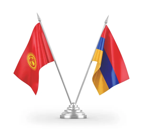 Bandeiras Mesa Armênia Quirguistão Isoladas Fundo Branco Renderização — Fotografia de Stock