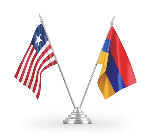 Armenien Och Liberia Tabell Flaggor Isolerade Vit Bakgrund Rendering — Stockfoto