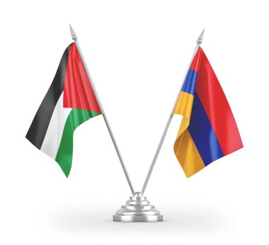 Beyaz arka planda izole edilmiş Ermenistan ve Filistin bayrakları