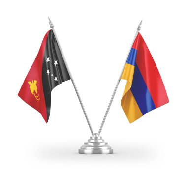Beyaz zemin üzerinde izole edilmiş Ermenistan ve Papua Yeni Gine bayrakları 3D