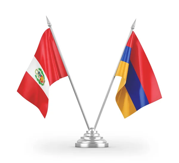 Banderas Mesa Armenia Perú Aisladas Sobre Fondo Blanco — Foto de Stock