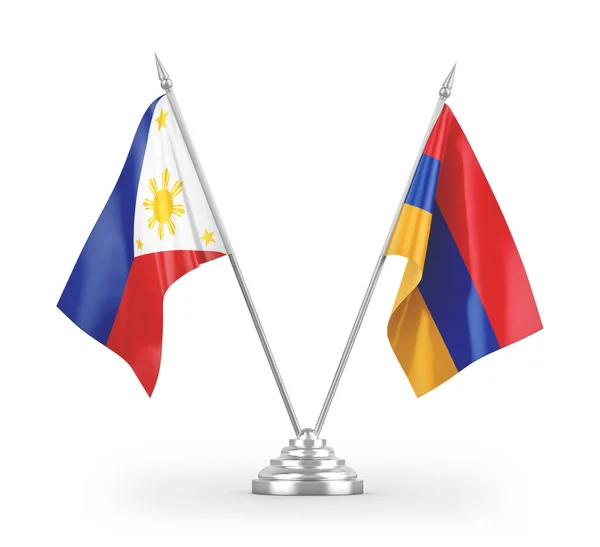 Bandeiras Mesa Armênia Filipinas Isoladas Fundo Branco Renderização — Fotografia de Stock