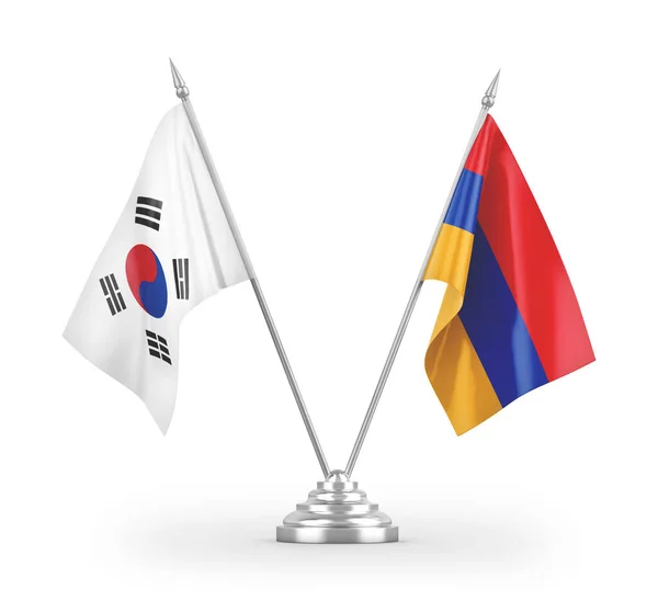 アルメニアと韓国のテーブルフラグは 白い背景3Dレンダリングに分離 — ストック写真
