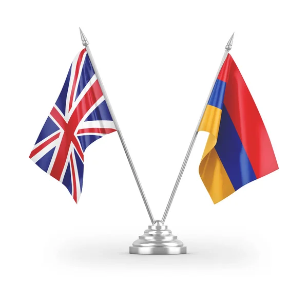 Banderas Mesa Armenia Reino Unido Aisladas Sobre Fondo Blanco — Foto de Stock