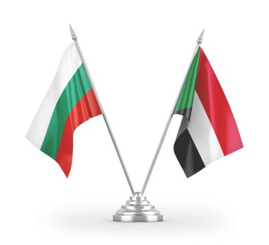 Sudan ve Bulgaristan bayrakları beyaz arkaplan 3D görüntüleme üzerinde izole edildi