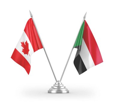 Sudan ve Kanada bayrakları beyaz arkaplanda 3 boyutlu görüntüleme