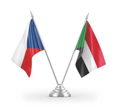 Sudan ve Çek Cumhuriyeti bayrakları beyaz arkaplandaki 3D görüntüleme üzerinde izole edildi