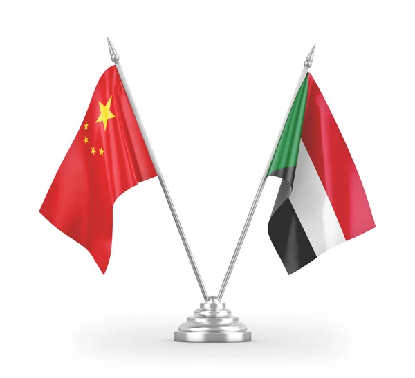 Sudan China Table Flags Isolated White Background Rendering — Stock Photo, Image