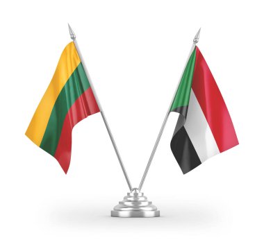 Sudan ve Litvanya masa bayrakları beyaz arkaplanda 3 boyutlu görüntüleme