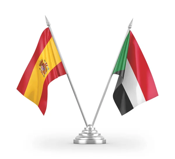 stock image Sudan and Spain table flags isolated on white background 3D rendering