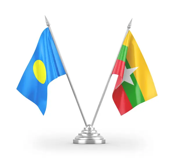 Banderas Mesa Myanmar Palau Aisladas Sobre Fondo Blanco — Foto de Stock