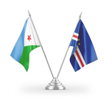 Cabo Verde ve Cibuti masa bayrakları beyaz arkaplanda izole edilmiş 3d görüntüleme