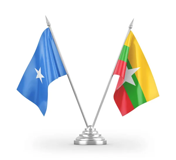 Banderas Mesa Myanmar Somalia Aisladas Sobre Fondo Blanco — Foto de Stock