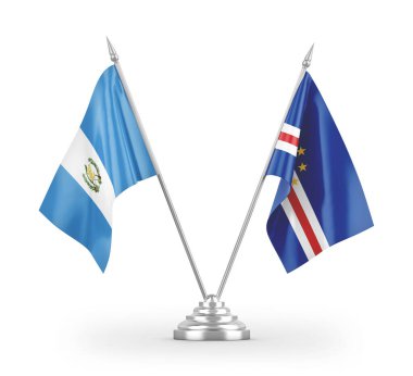 Cabo Verde ve Guatemala tablo bayrakları beyaz arkaplanda izole edilmiş 3d görüntüleme