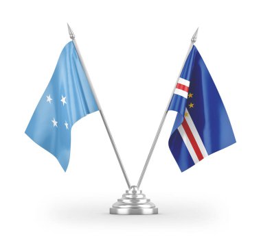 Cabo Verde ve Mikronezya masa bayrakları beyaz arkaplanda izole edilmiş 3d görüntüleme