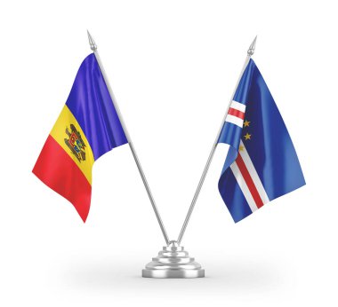 Cabo Verde ve Moldova masa bayrakları beyaz arkaplanda izole edilmiş 3d görüntüleme
