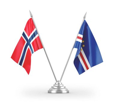 Cabo Verde ve Norveç bayrakları beyaz arkaplanda izole edilmiş 3d görüntüleme