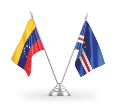 Cabo Verde ve Venezuela masa bayrakları beyaz arkaplanda izole edilmiş 3D görüntüleme