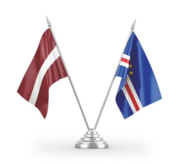 Кабо Верде Флаги Таблиц Латвии Изолированы Белом Фоне Рендеринга — стоковое фото