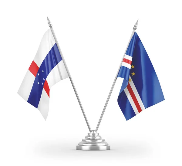 Bandeiras Mesa Das Antilhas Cabo Verde Holanda Isoladas Fundo Branco — Fotografia de Stock