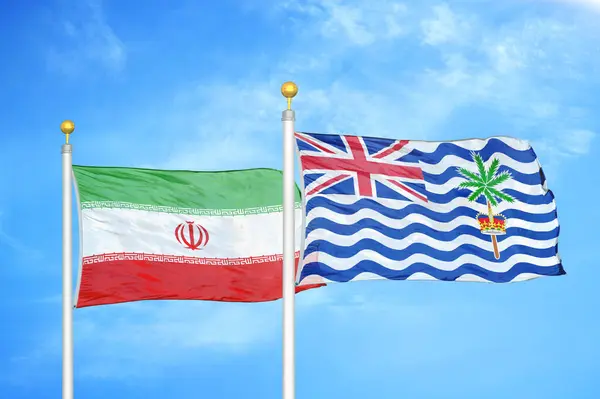 Irán Territorio Indio Británico Dos Banderas Los Asta Bandera Fondo — Foto de Stock