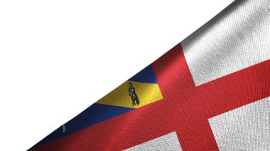 Herm bayrağı beyaz arkaplanda izole edildi. Sağ tarafa boş kopya alanı yerleştirildi.